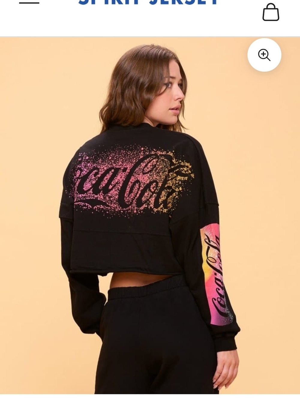 196p Coca-Cola Black Cropped Sweatshirt with Pink and Gold Ombre Logo
